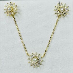 Elegant 18K Gold,Sterling Silver, Creme Pearl  Necklace & Earring Set